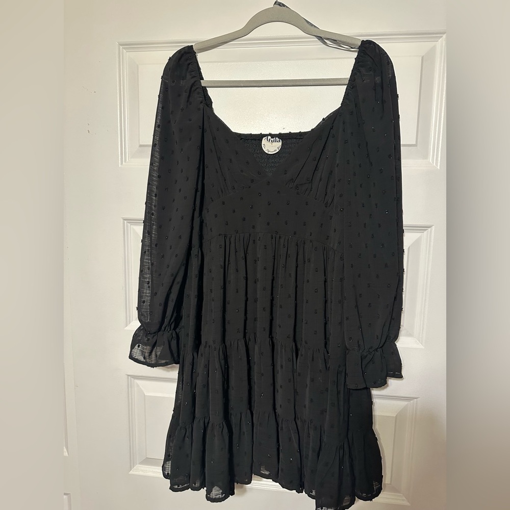Long sleeve, tiered dress with shimmer